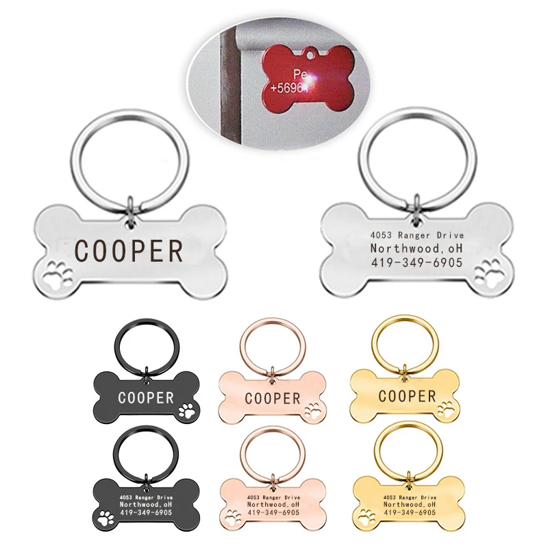 Anti-lost personalizado pet identidade tag colar do cão logotipo gravado a laser pet identidade tag filhote de cachorro pingente acessórios para