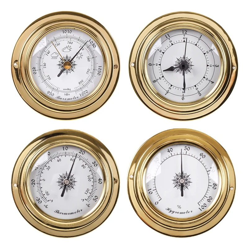 2024 New 4pcs/set Thermometer Hygrometer Barometer Watch Clock Copper for Shell Zirconium Marine for Weather Station 4 Inch