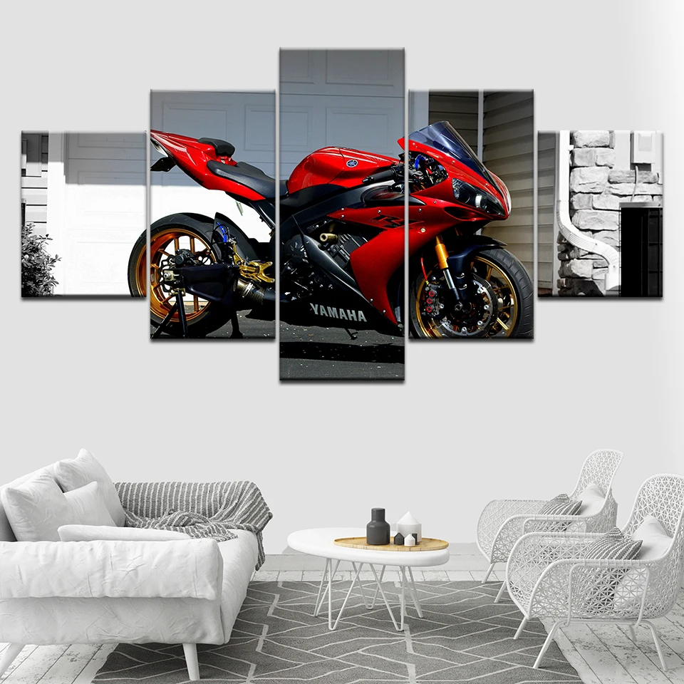 Canvas Wall Art HD Printed Poster Modular Frame Modern Motorcycle Picture 5 Pieces RaceMotor Painting Home Decor For Living Room