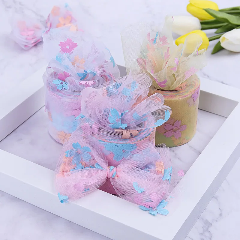 Colorful Print Flower Ribbons, DIY Craft Gift Wrapping, Hair Bowknot Accessories, Wedding Party Decor Material, 25Yards,60mm