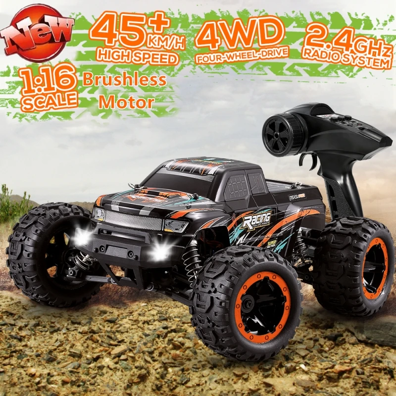 45 กม./ชม.ความเร็วสูงรีโมทคอนโทรลแบบไม่มีแปรงรถบรรทุก Off-Road 4WD Multi Terrain ขนาดใหญ่ Anti-SLIP Grip ROCK crawler RC Racing Buggy