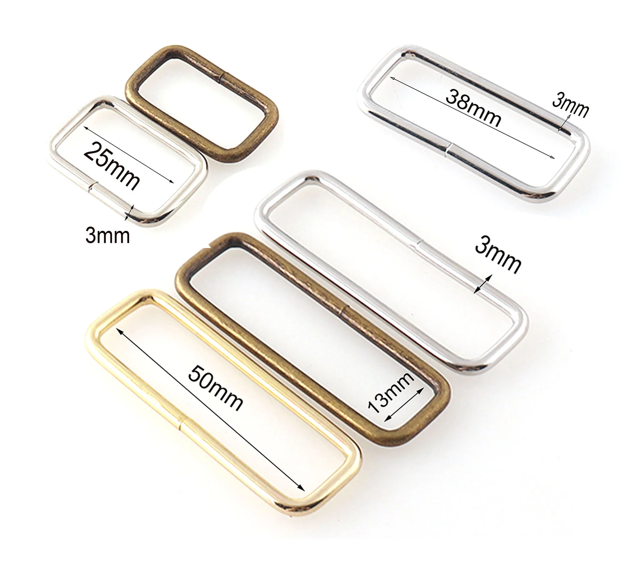 25mm 38mm 50mm Rectangle Rings buckle Gold Silver brass shoulder strap for strap Belt Bags DIY Accessories 6-10 pcs