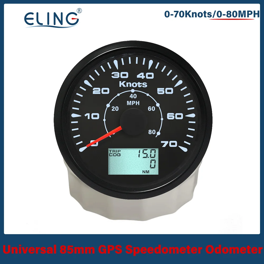 ELING 85mm GPS Speedometers 0-35knots 0-70knots Speed Odometer 0-40 MPH 0-80 MPH LCD Display 8 Optional Backlights