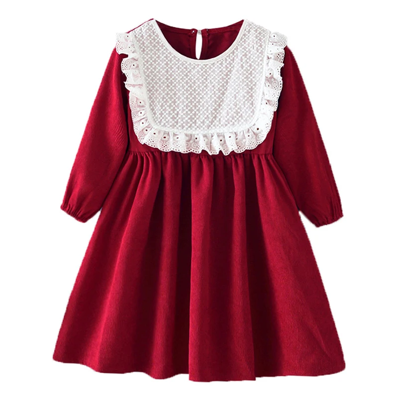 

Autumn Girls Long Sleeve Dress 2021 New Fashion Europe and America Corduroy Vintage Lace 2-8y Kids Party dress for Girl Dresses