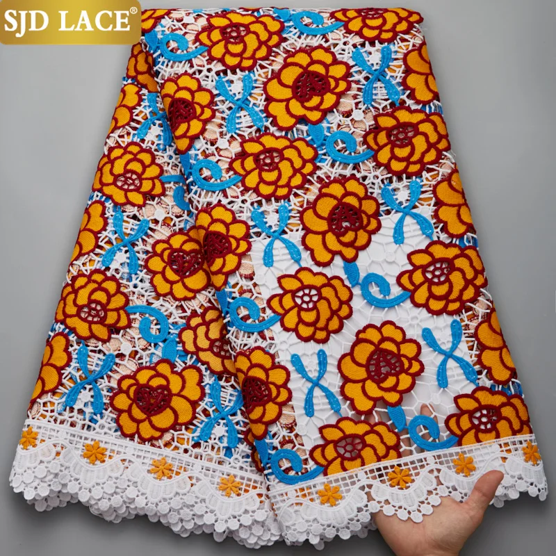 SJD LACE African Guipure Cord Lace Embroidery 2024 High Quality Water Soluble Lace Fabric For Women Wedding Dress Sewing  A2687