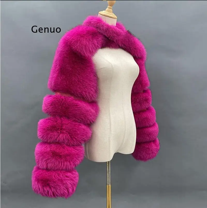 แฟชั่นฤดูหนาวคุณภาพสูงแขนสั้น Faux Fox ขนสัตว์2021 Vintage แขนยาว Warm Mink แจ็คเก็ต Furry Coat femme Top