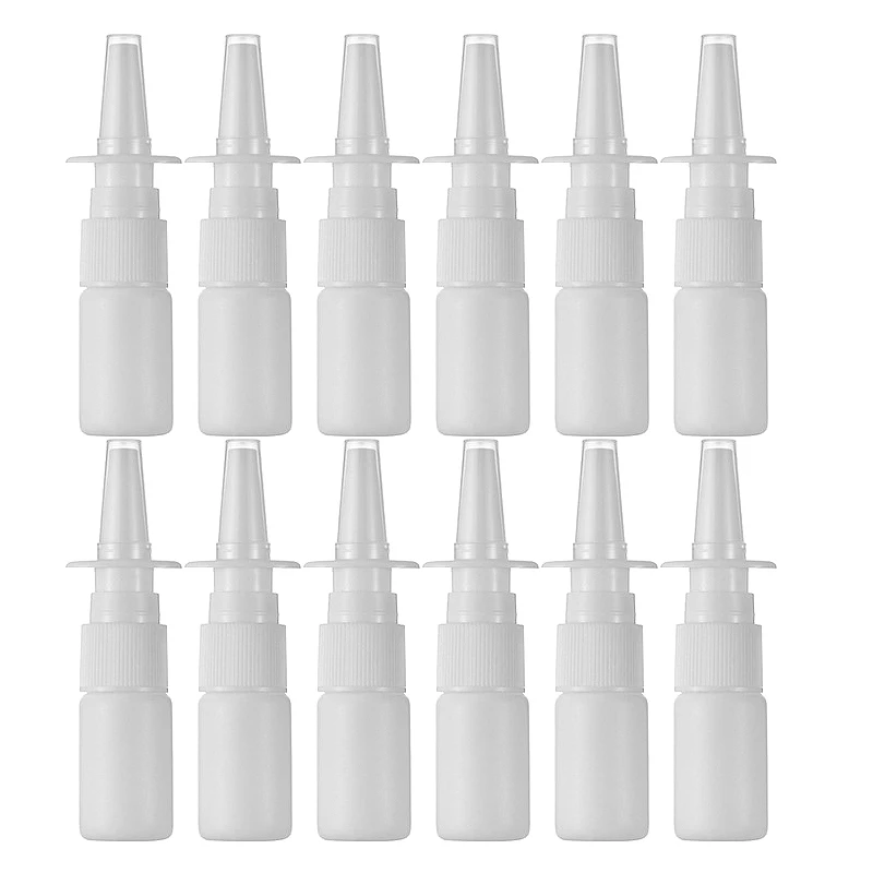 

50pcs 5ml Nasal Spray Bottle White Empty Refillable Plastic Mist Nose Nasal Pump Sprayer Bottling Packaging