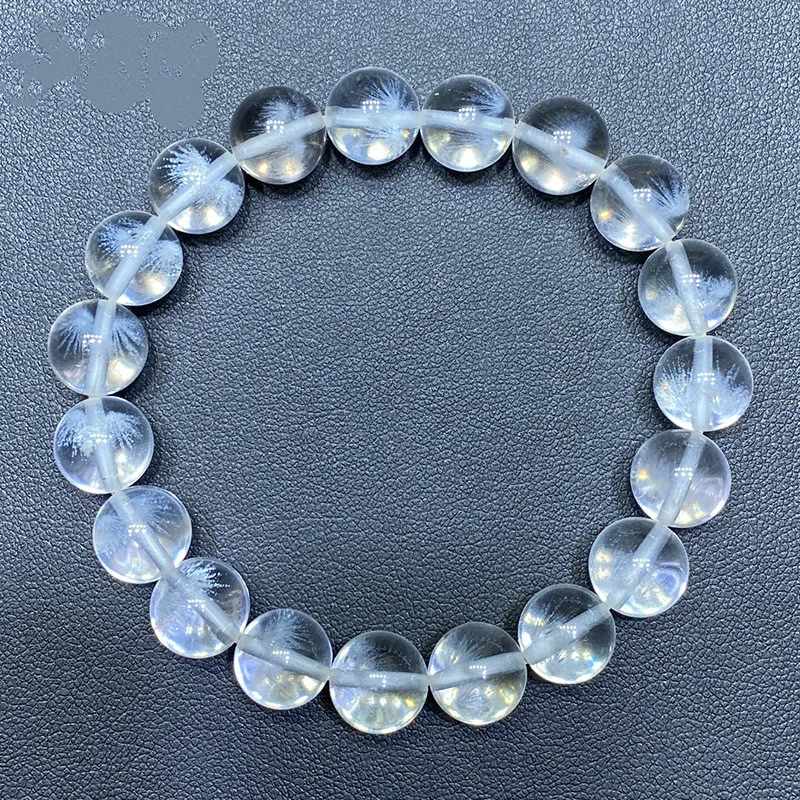 Genuine Natural White Rutilated Quartz Crystal Bracelet Snow Clear Round Beads Women Men Rare Brazil 8mm 10mm  AAAAAA