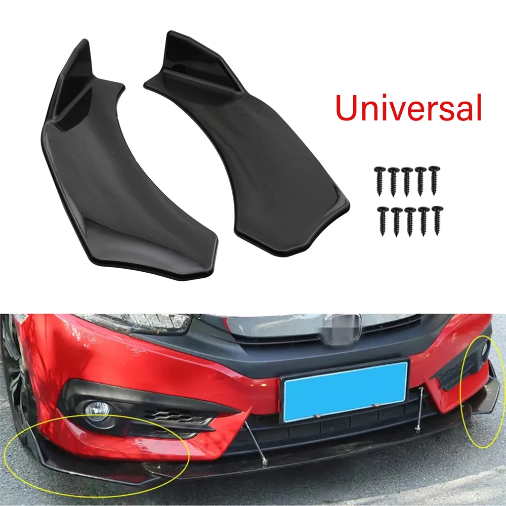 2pcs ABS Car Front Bumper Splitter Lip Body Protector Diffuser Bumper Canard Lip Body Shovels Kit Black Left And Right Drilling