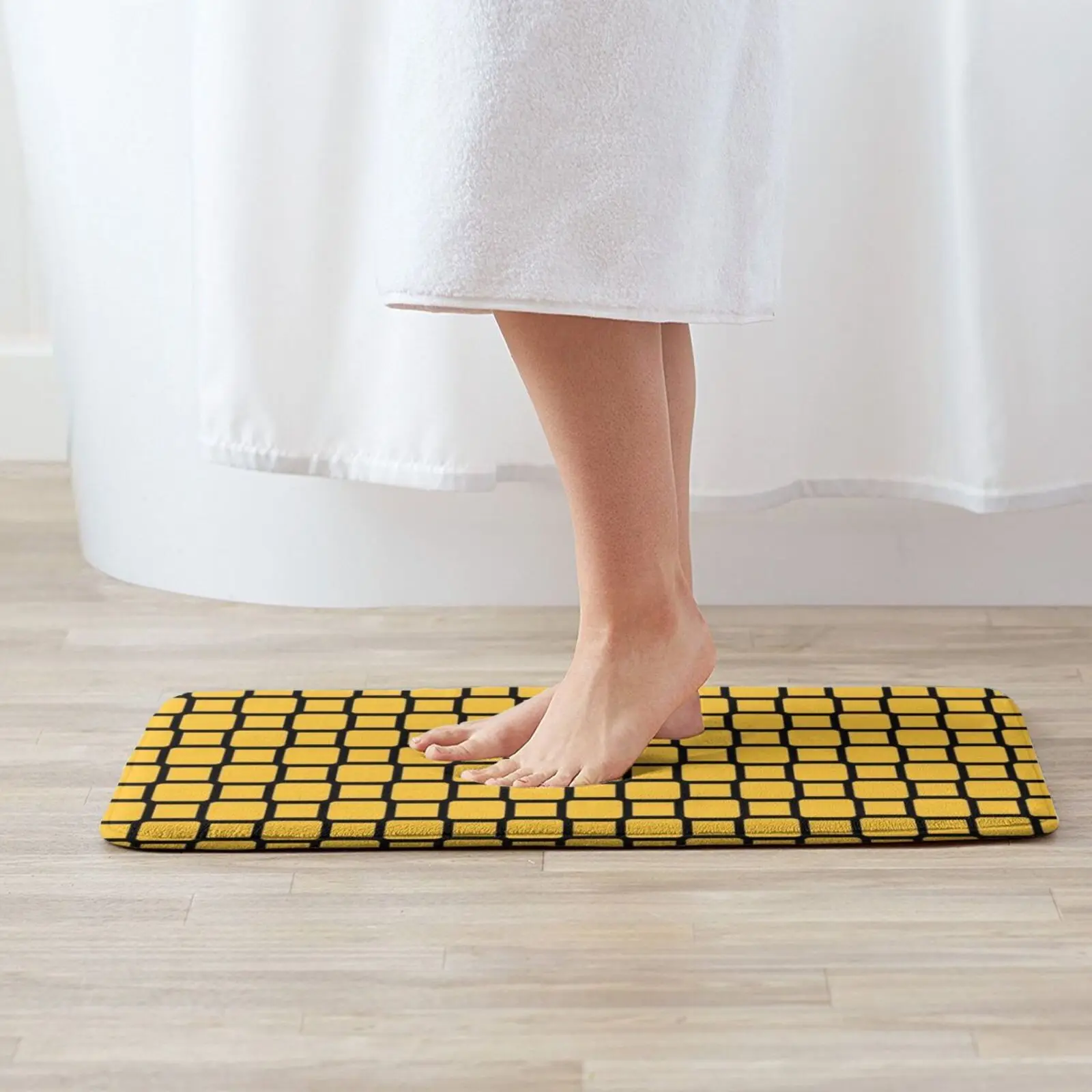 Geometric Pattern : Rounded Weave : Black / Yellow Entrance Door Mat Bath Mat Rug Pink White Sneakerheads Sneakeraddict