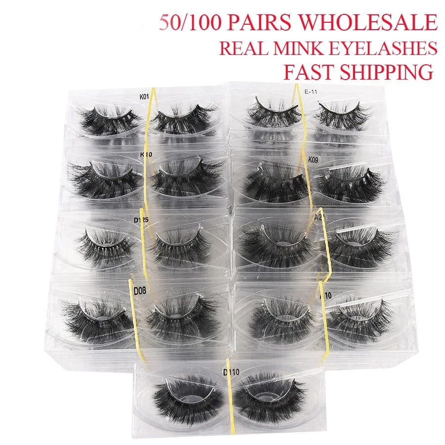 25 MM Lashes Wholesale 30/50 Pairs 3D Mink Eye Lashes Handmade With Tray No Box Natural/Thick Long False Eyelashes Makeup