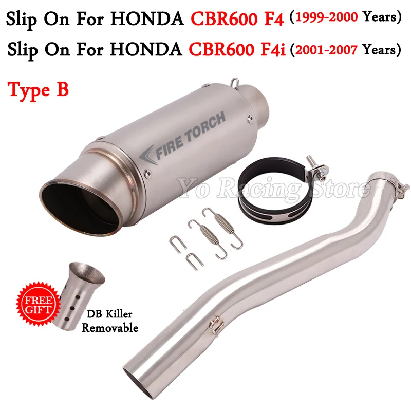 Slip On For Honda CBR600 F4 1999-2001 CBR600 F4i 2001-2007 Motorcycle Exhaust Escape Modified Middle Link Pipe Muffler Motocross