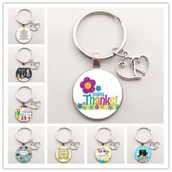 Thank You Teacher Text Love Keychain Charm Glass Crystal Pendant Keyring Quality Bag Car Key Chain Women Teacher's Day Gift