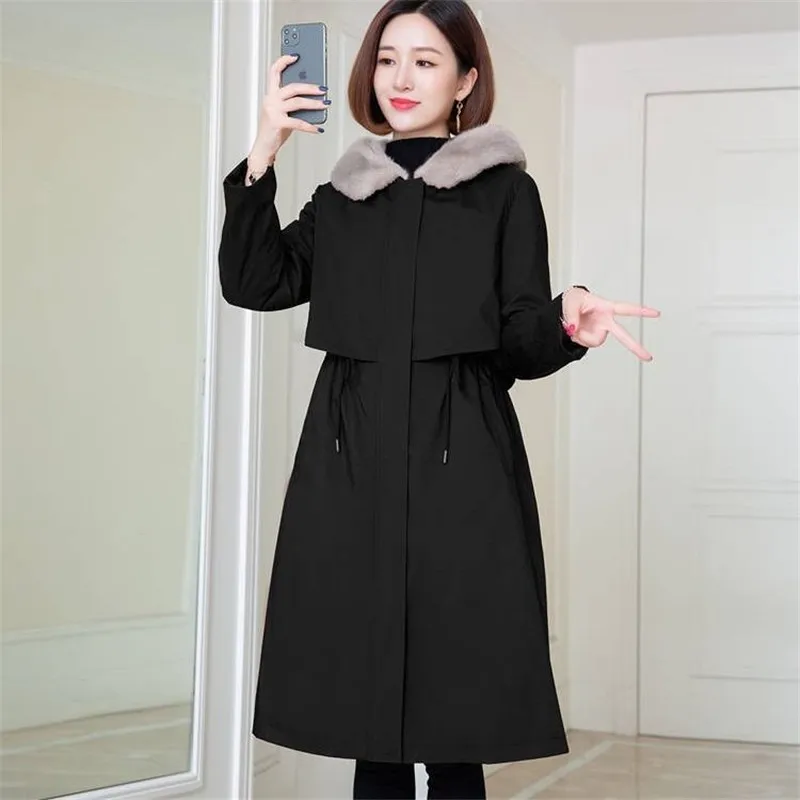 Frauen Winter Jacke Mit Kapuze Pelzmantel Lange Dicke Warme Baumwolle Gefütterte Parkas Frau Wolle Liner Distachable Jacken Mantel