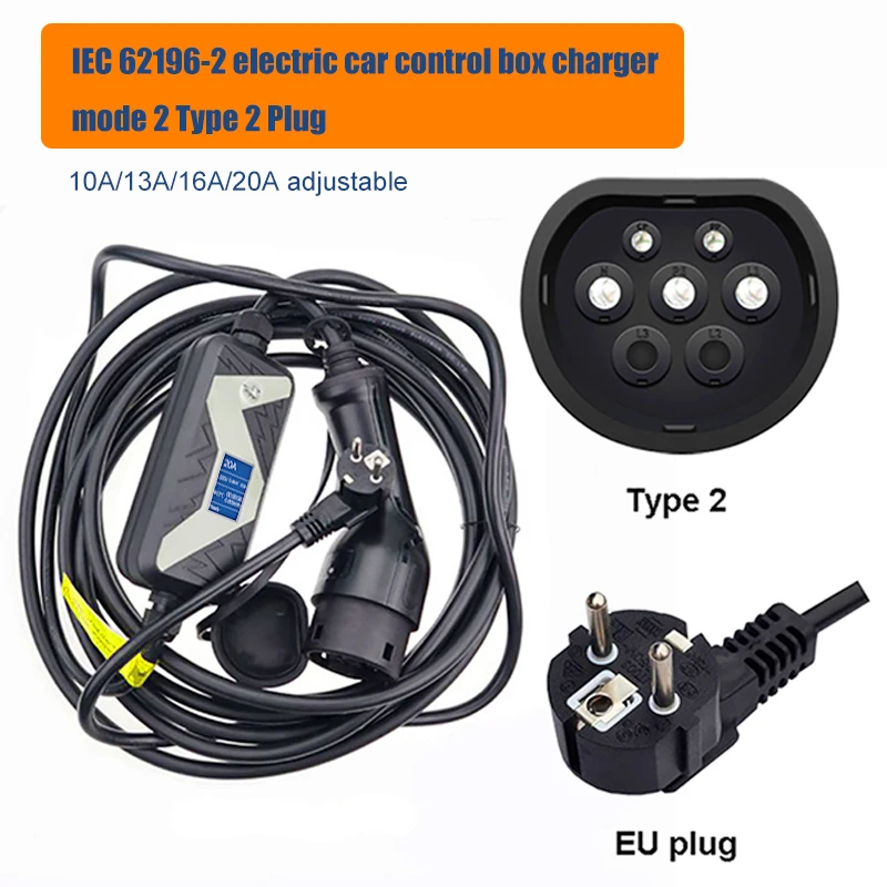 20A,Electric vehicle charger SAE J1772 and IEC 62196-2,EU plug,Type1 and type2, household portable EV charging equipment