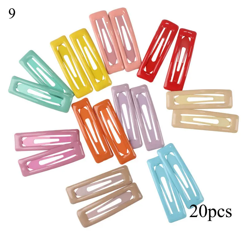 20Pcs/Set Colorful Snap Hair Clips Child Metal Barrette Geometric Solid Color Hairpins Girl Kids Hairgrip Baby Hair Accessories