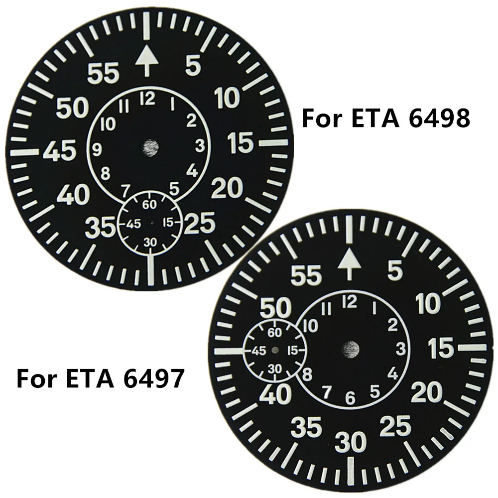 For ETA 6498 6497 Movement 38.9mm Copper Watch Dial Second at 6 / 9 Green Luminous Watch Face Plate For Seagull ST3620 ST3600