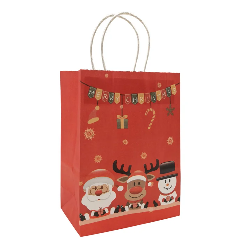 5Pcs Merry Christmas Snowman Santa Claus Kraft Paper Bags New Year Xmas Party Candy Gift Pakcaging Handle Bag Christmas Supplies