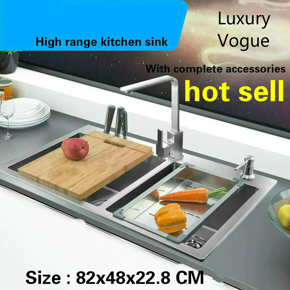 Tangwu High-grade large kitchen sink handmade 304 food-grade thickening stainless steel double groove 82x48x22.8 CM