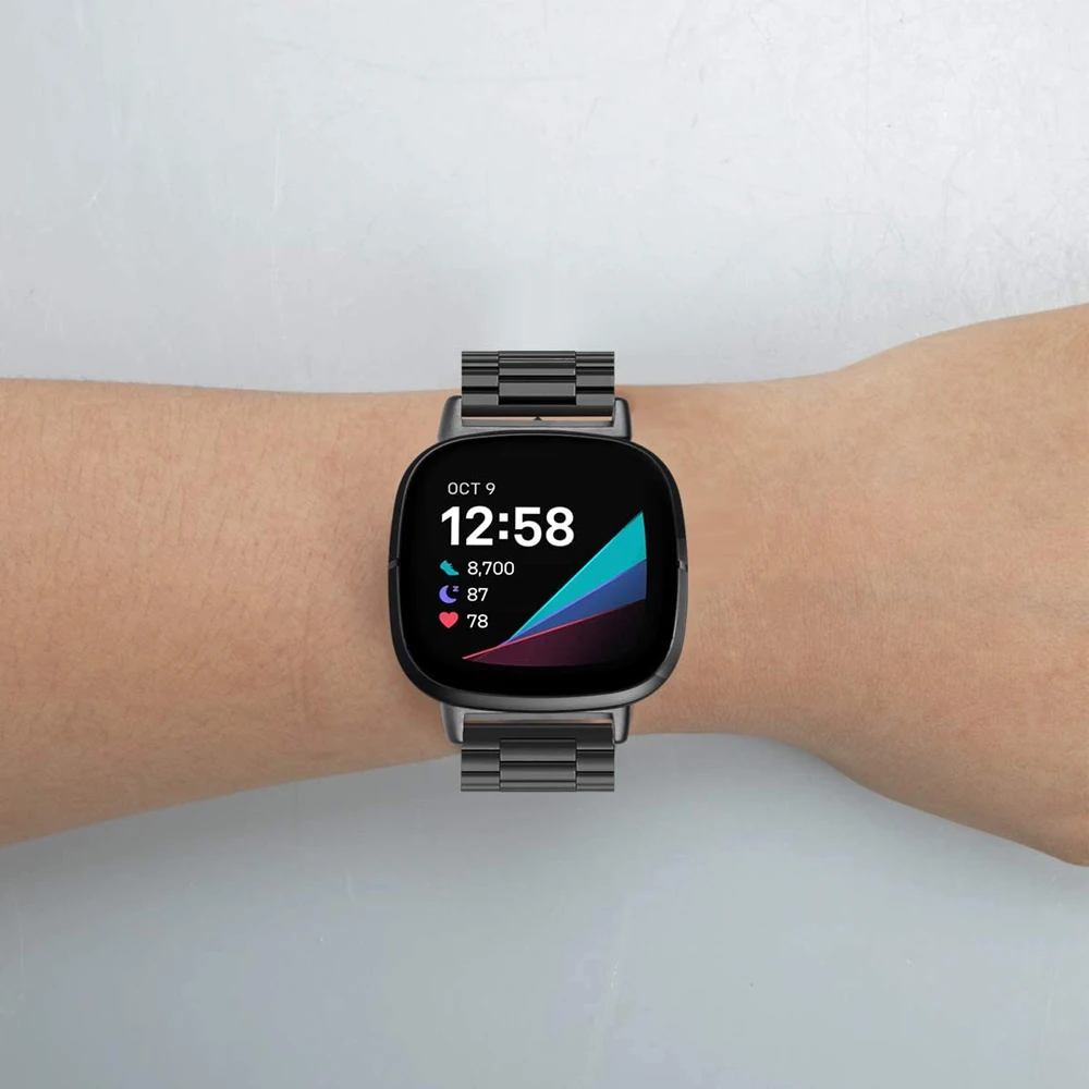 سوار ساعة صلب من الفولاذ المقاوم للصدأ لهاتف Fitbit Sense 2 & Fitbit Versa 3 4 أشرطة ساعة حزام معدني اكسسوارات للنساء والرجال
