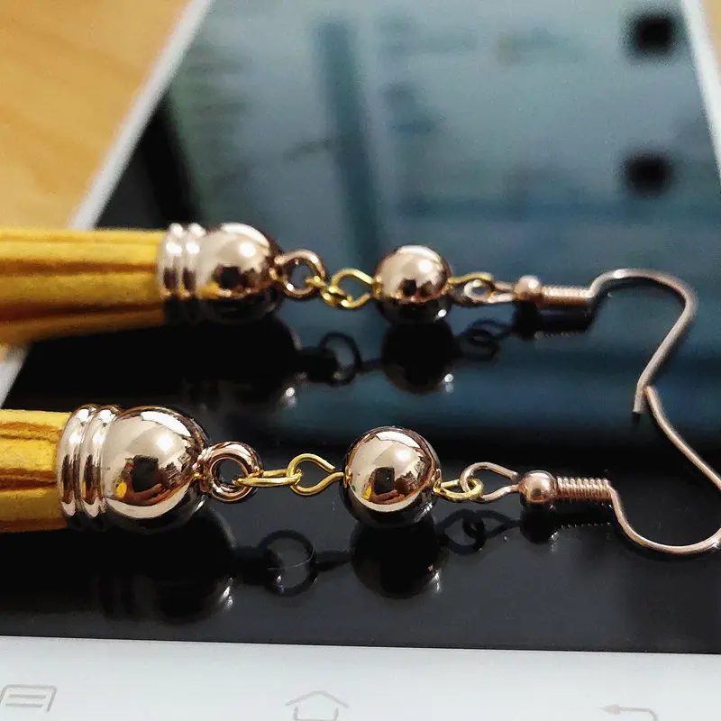 Gold Vintage Beads Tassel Earring Shiny Imitation Pearl Drop Earrings Suede Fabric Long Dangle Earrings For Women Party Earring