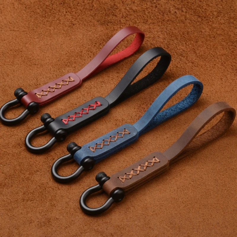 Genuine Leather Keyrings Gift for Lovers Friend Wear to Deliver Good Wishes Key Holder Zinc Alloy Black Blue Brown Red .