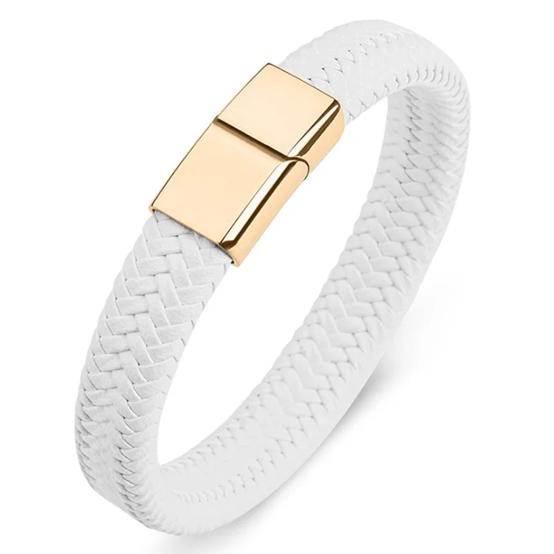 Creative Simple Design White Woven Leather Bracelet For Men Fashion Personality Leisure Entertainment Jewelry