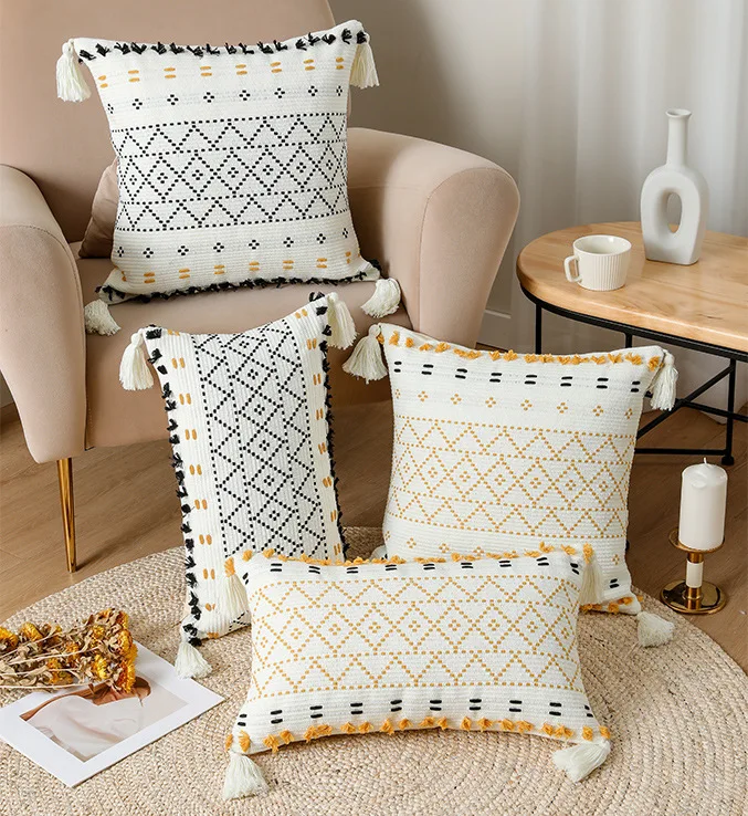 Boho Home Decoration Throw Pillow Case Tufted Tassel Cotton Cushion Cover For Bed Room Sofa Chair No Core