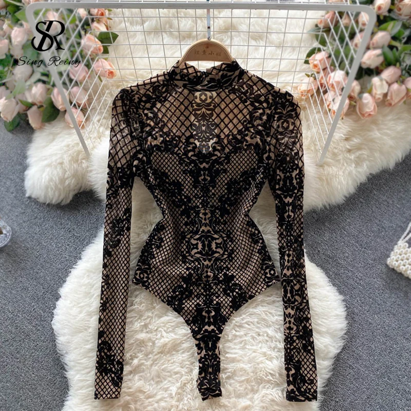 SINGREINY Women Sexy Backless Rompers Fashion Korean Style Bodycon Jumpsuits 2021 Autumn Streetwear Slim Short Print Bodysuits