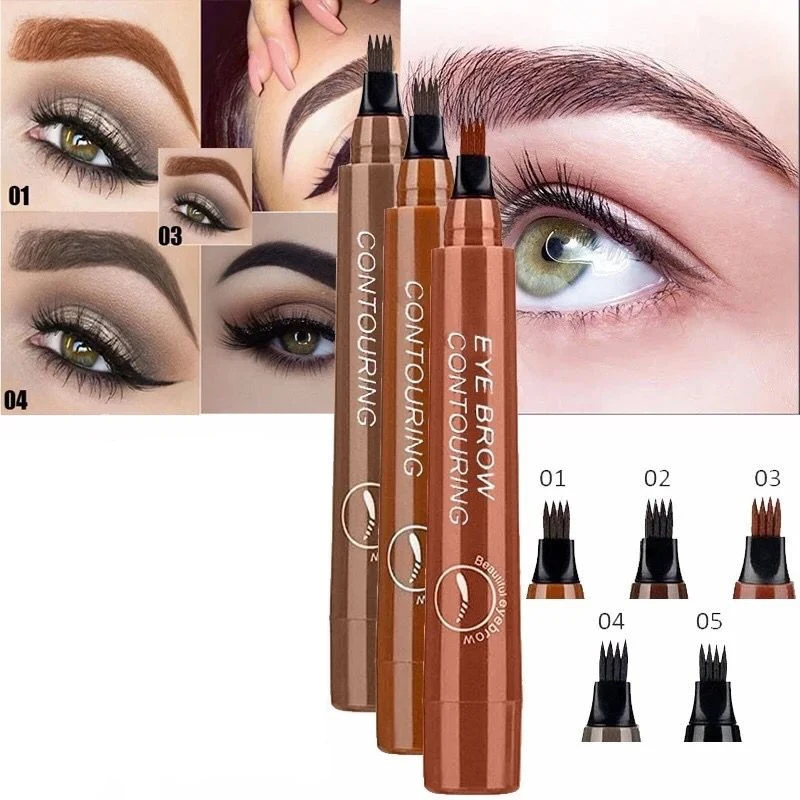 Jimwood 4-TIP Liquid Eyebrow Pencil Waterproof Microblading Fork Tip Fine Sketch Eye Brow enhancer Tattoo Tint Pen Cosmetics