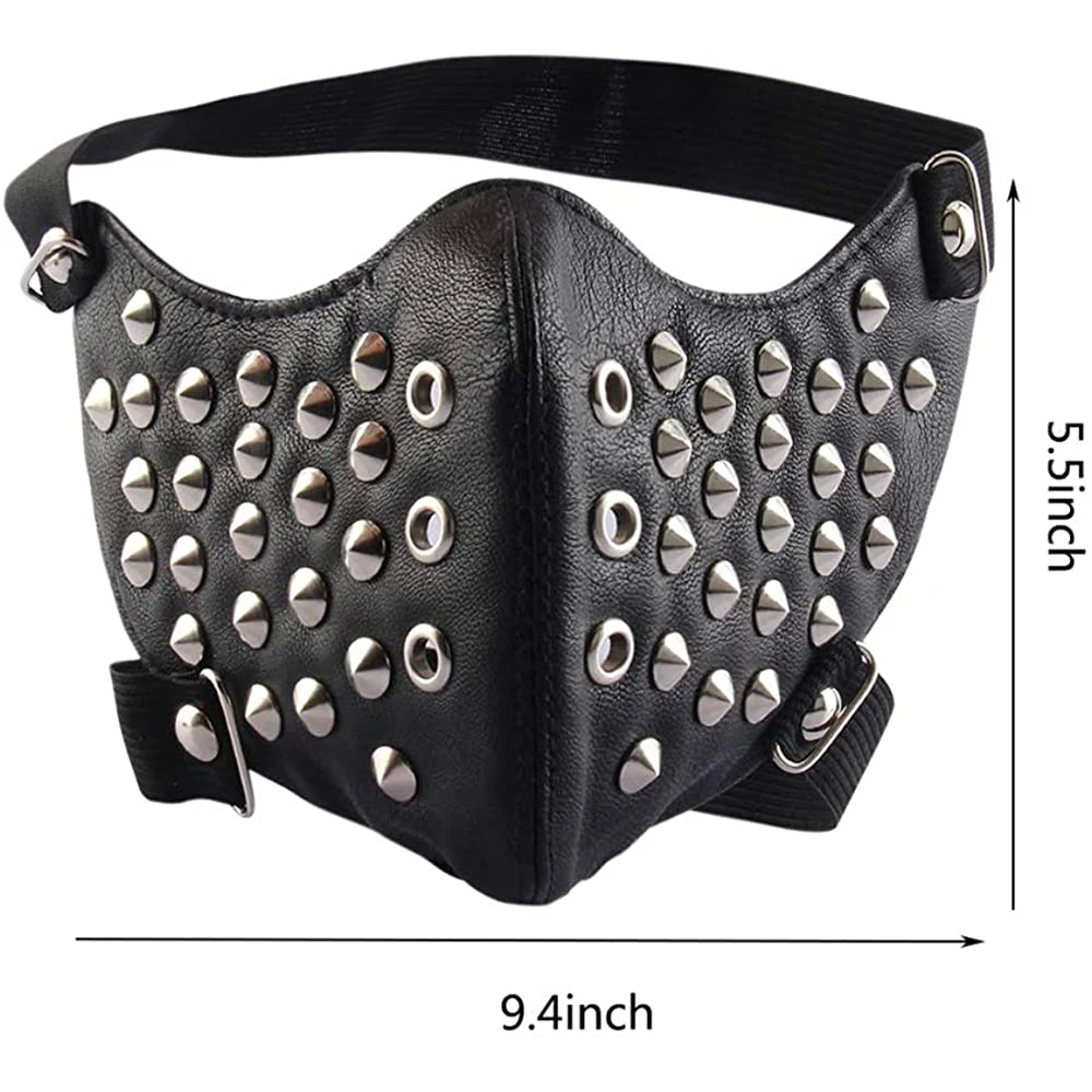 PU Leather Fashion Half Face Punk Cosplay Anti-Dust Rivet Mask for Dance Performance Props