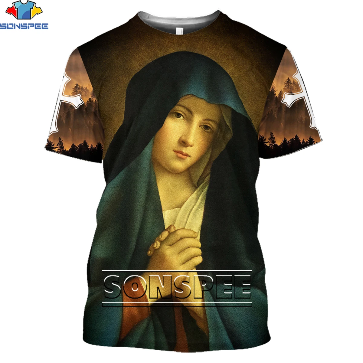 SONSPEE Virgin Mary Jesus Christ T-shirt 3D Men Women Religion Belief Amen Tshirt Harajuku God Shirt Unisex Short Sleeve Tops