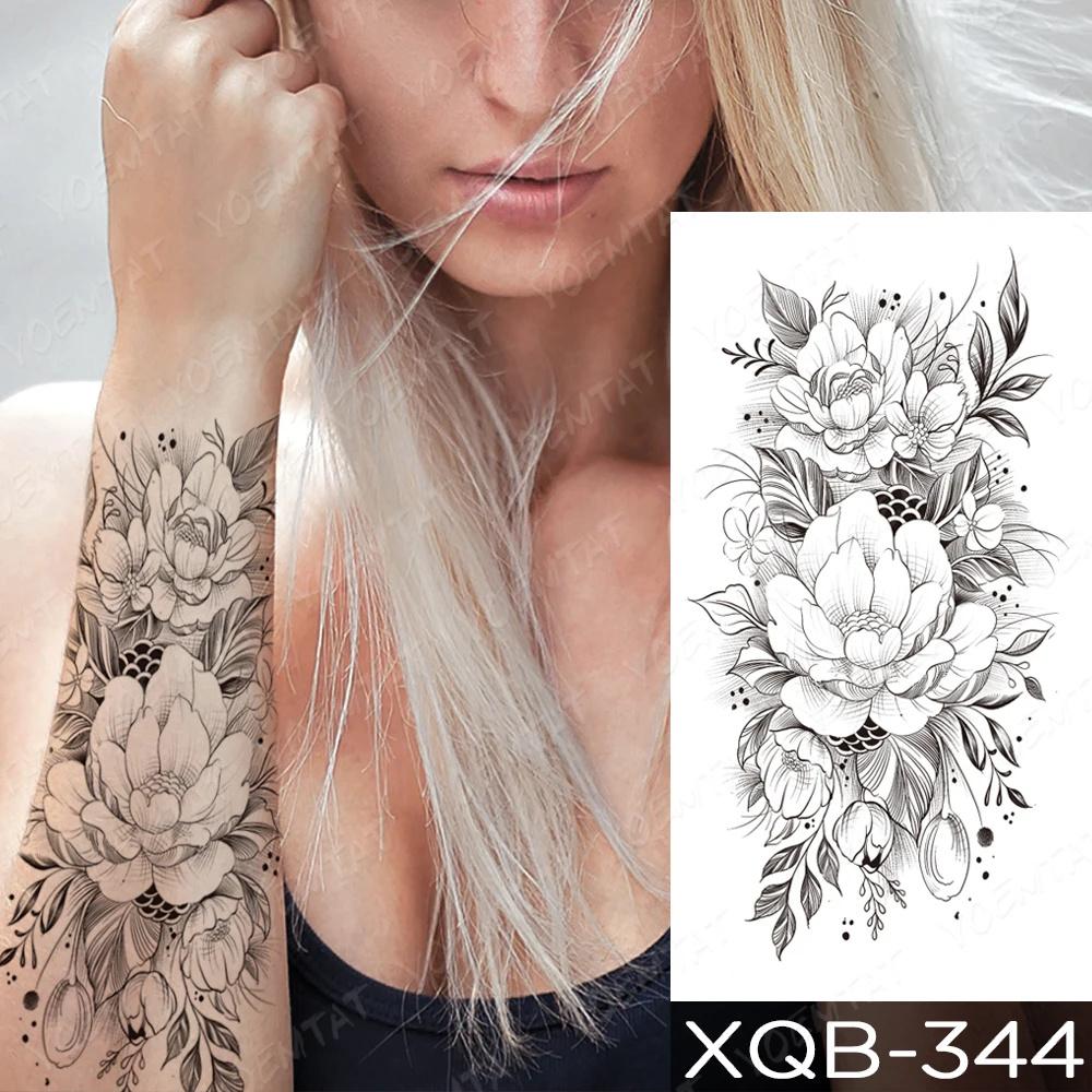 Sexy Flowers Waterproof Temporary Tattoo Stickers Jasmine Tea Lily Durable Wedding Party Tattoo Women Men Fake Sleeve Tattoos