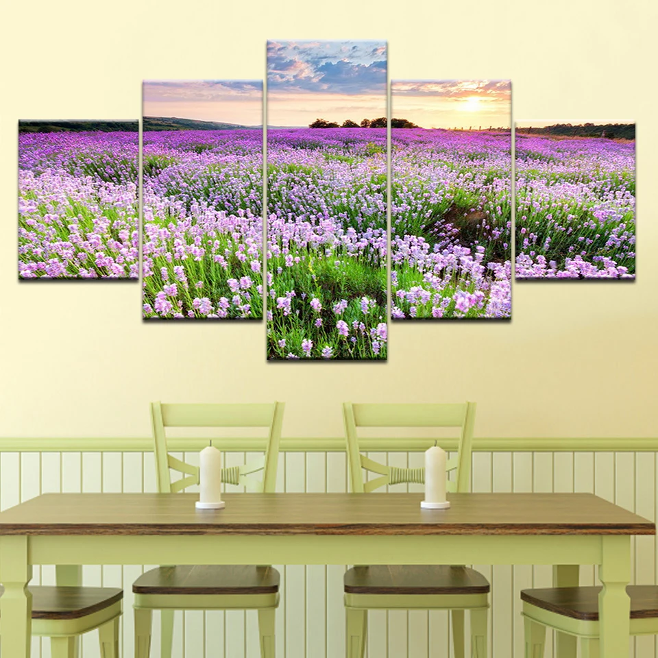 

No Framed Canvas 5Pcs Sunset Landscape Wall Art Posters Pictures Home Decor Paintings Decorations