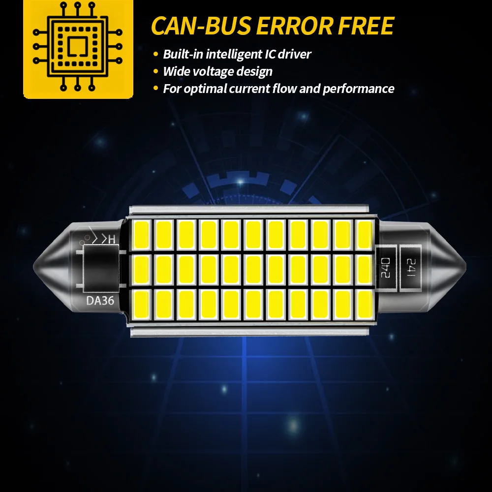 AILEO-bombilla LED CANBUS para Interior de coche, lámpara de lectura con Chip 4014, 12V, color blanco, 6000k, sin errores, 31mm, 36mm, 39mm, 42mm,