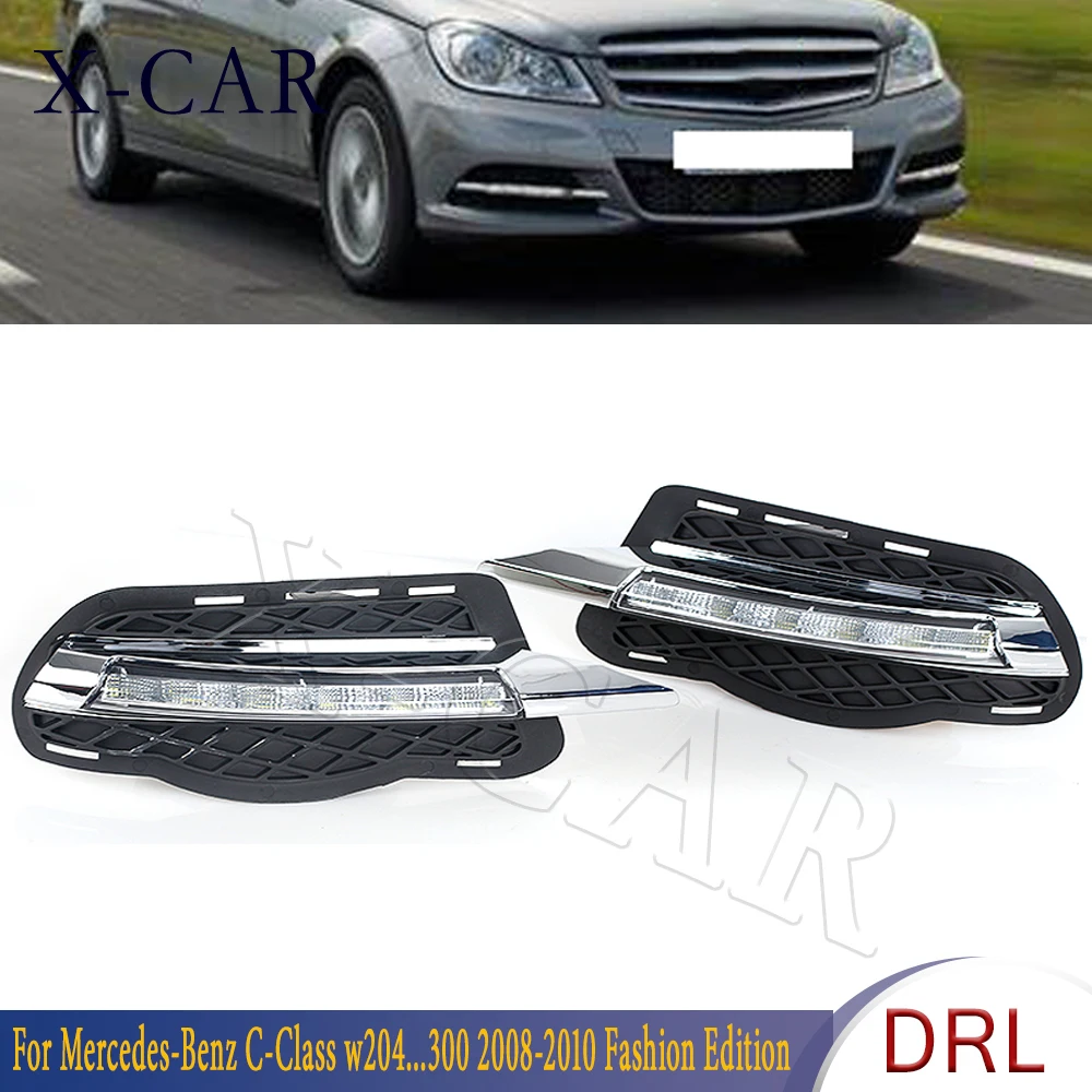 

X-CAR DRL Fog Lamp LED Daytime Running Light Cover For Mercedes-Benz C-Class w204 180 200 250 260 300 2008-2010 Fashion Edition