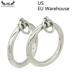 Polished shining stainless steel lockable wrist ankle cuffs bangle slave bracelet with removable O ring restraints set