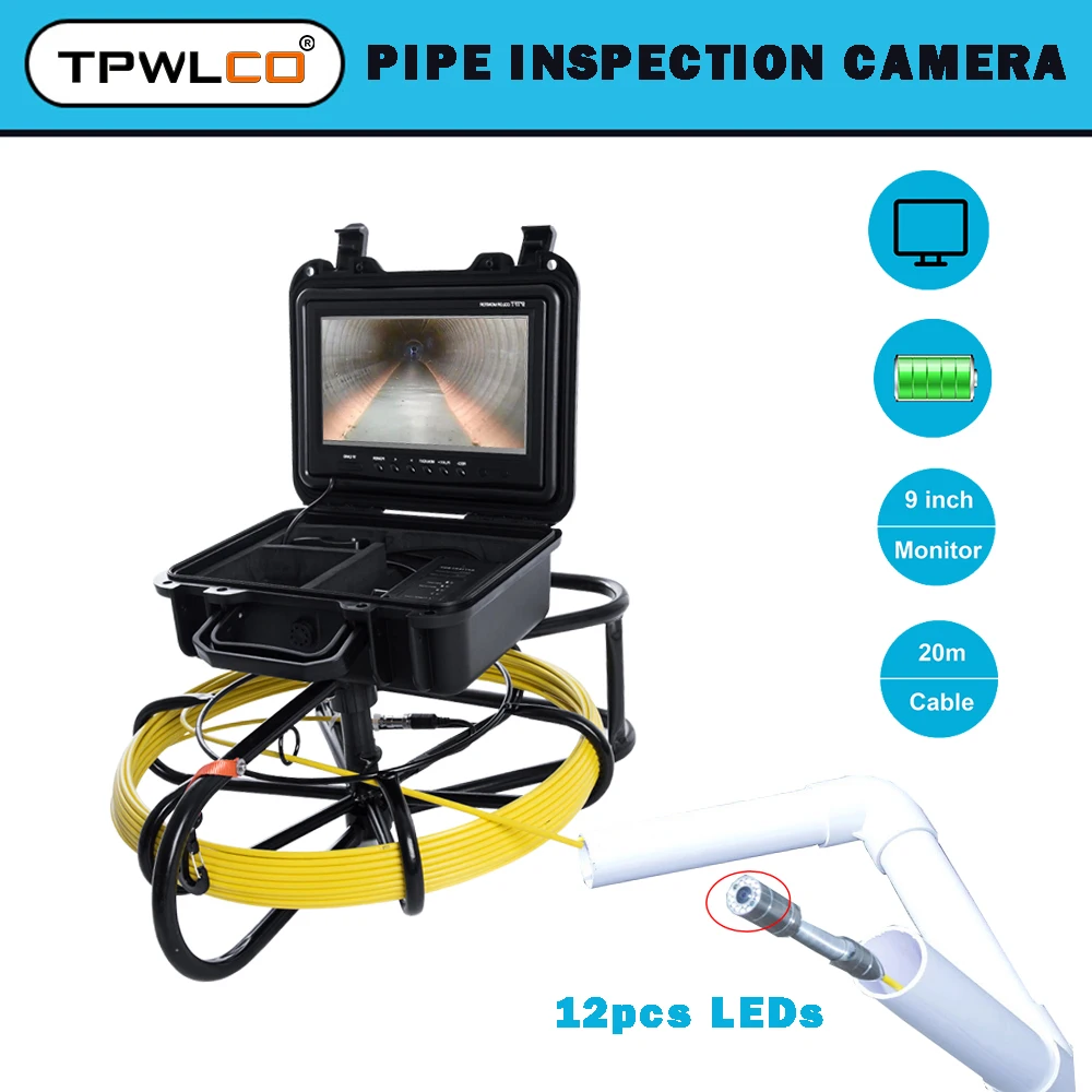 

IP68 Waterproof Pumbing Inspection System with DVR 9inch Large Screen 23mm Sewer Pipe Endoscope Camera 20m 12V4500mAh Battery