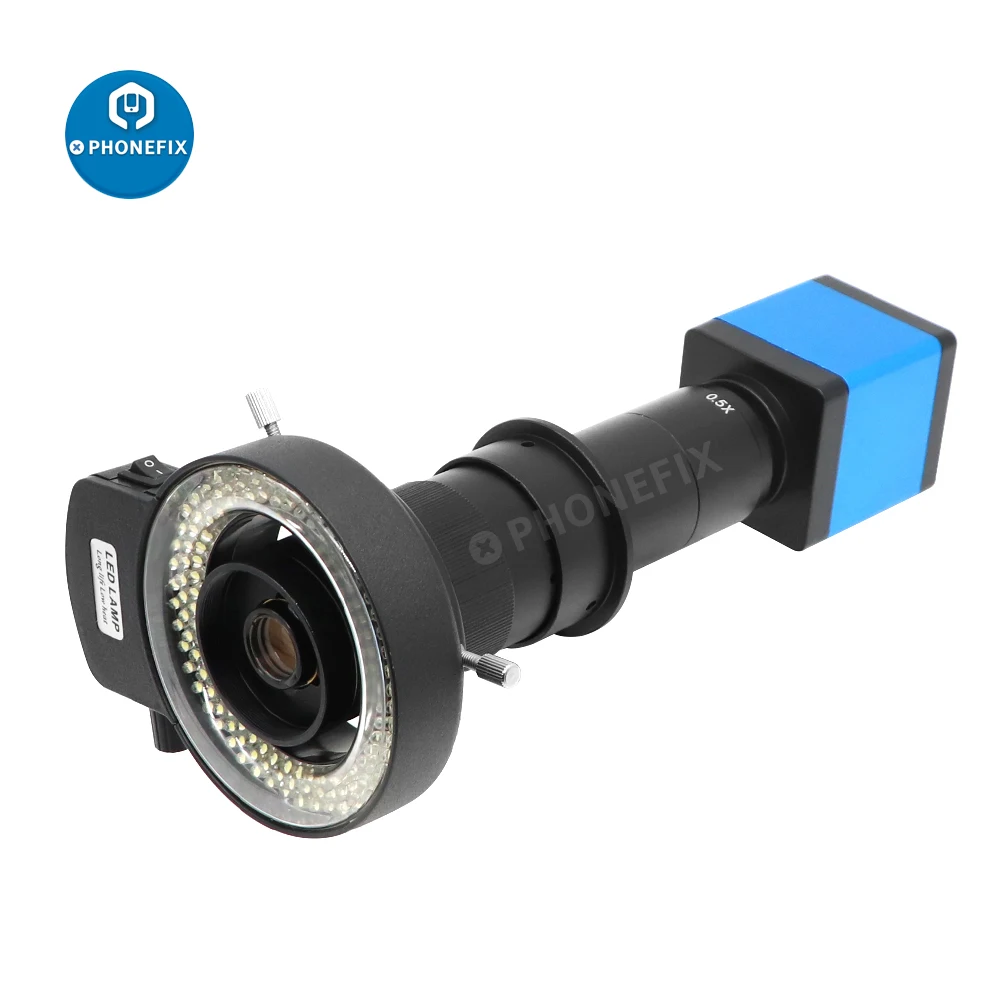 

13MP HDMI VGA USB Industry Video Microscope Camera with Adjustable Magnification 180X Zoom C Mount Lens 144 LED Ring Light Lamp