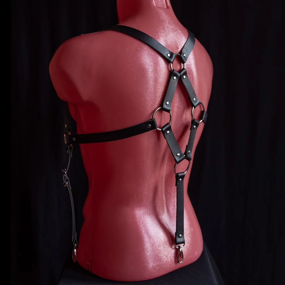 Erotic Men Leather Harness Lingerie Tops Fetish Male Clothes BDSM Body Chest Harness Belts Suspenders Gothic Punk Gay Costumes