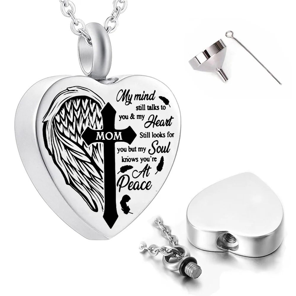 Heart Urn Necklace for Ashes keepsake Angel Wings Memorial Pendant Cremation Jewelry for Human Ashe