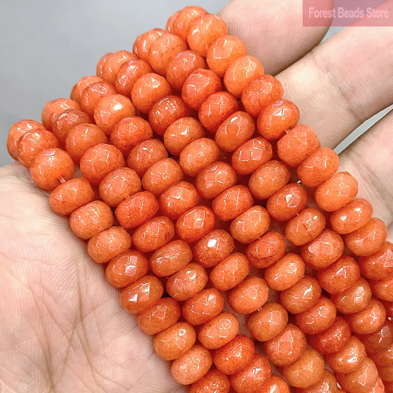 Natural Faceted Orange Rondelle Smooth Spacer Loose Beads Diy Charms Bracelet Accessories for Jewelry Making 15'' Strand 8mm