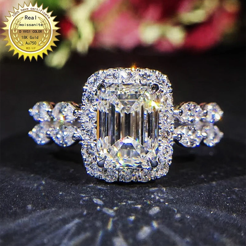 

100% 18K Gold 1ct Moissanite Diamond Ring D color VVS With national certificate 012