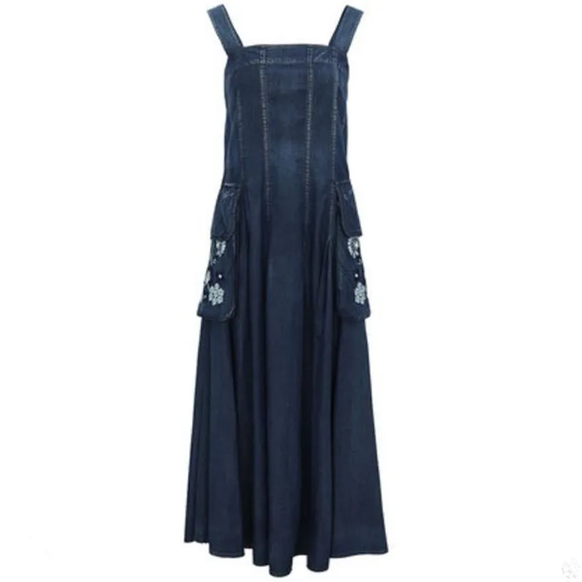 

New arrival spring summer spaghetti srtap denim dress women high waist slim big swing a-line dress