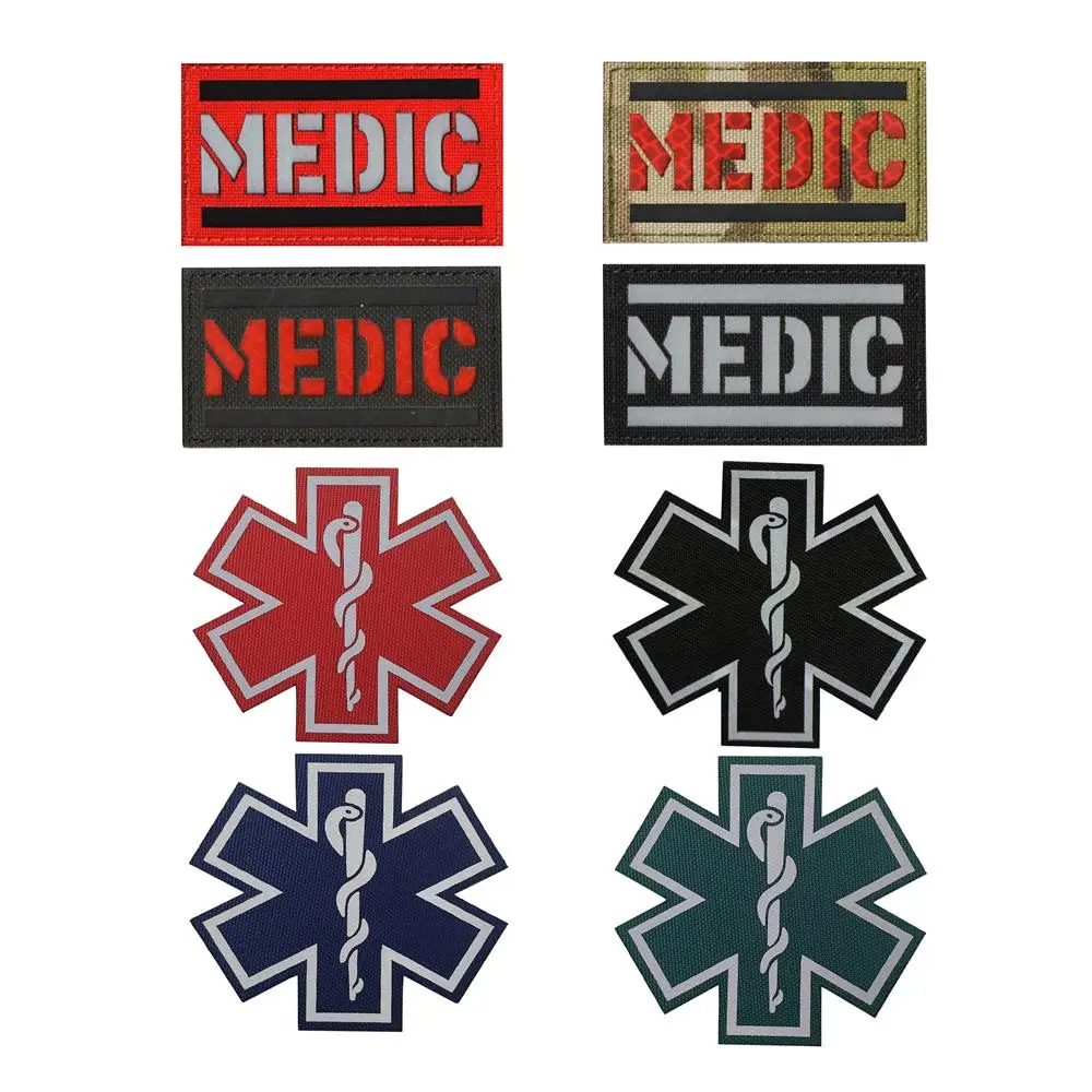 Medic Reflective Embroidery Patch First Aid Red Cross Recsue Snake Decorative Sewing Applique Tactical Patches