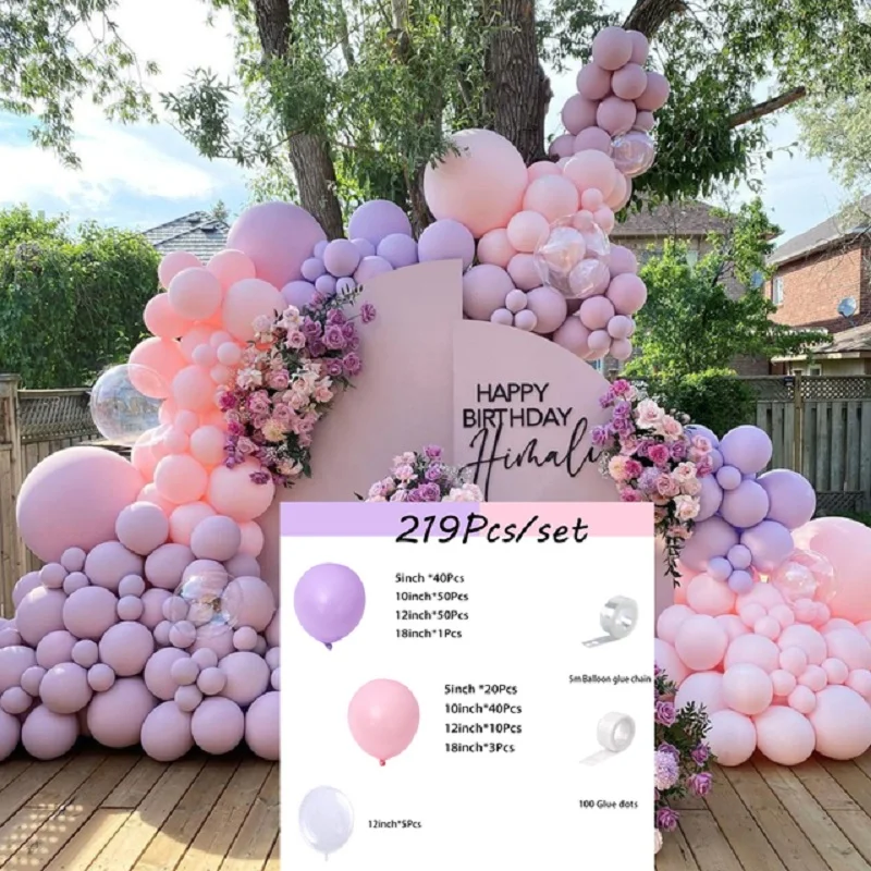 221 Pcs Macaron Purple Pink Balloon Garland Arch Set Transparent Bobo Ball Wedding Birthday Proposal Party Decoration Background