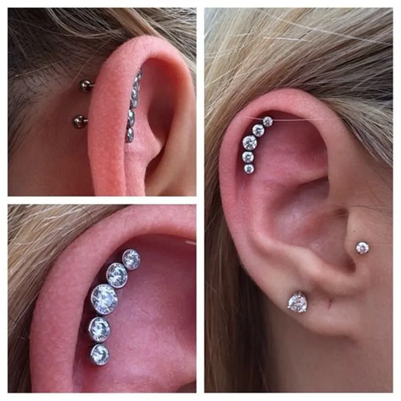 Brinco tragus da cartilagem cristal, brinco com concha de flor, piercing tragus da lua, brinco de piercing, hélix, zircônia, orelha