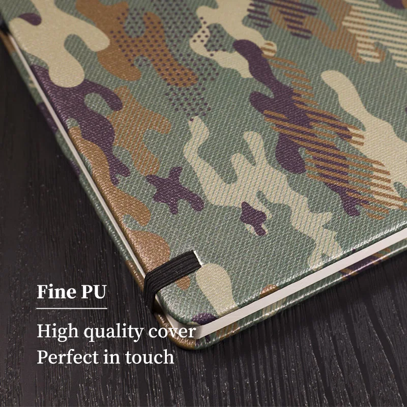 Camouflage B6 Bullet Dotted Journal 160gsm Thick Paper Elastic Band Inner Pocket Support Customize Hard Cover Notebook