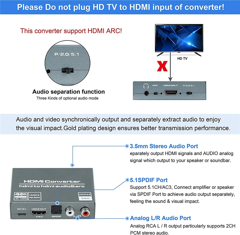 Imagem -04 - Navceker-extrator de Áudio Hdmi Hdmi para Rca 4k 60hz Yuv4:4:4 Hdr Adaptador Conversor Toslink Óptico Spdif 2.0