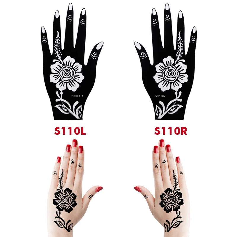 10PCS Self-Adhesive Reusable Henna Tattoo Stencils,Mehndi Indian Temporary Hand Tattoos For Body Art Painting 5 Pairs